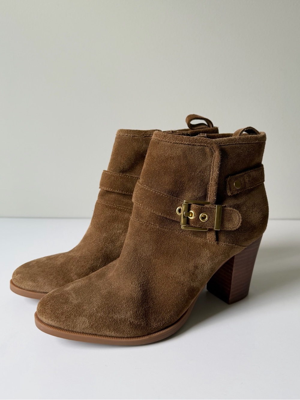 Franco Sarto Dorinda Suede Ankle Boots Women's Size 7M Cognac Tan